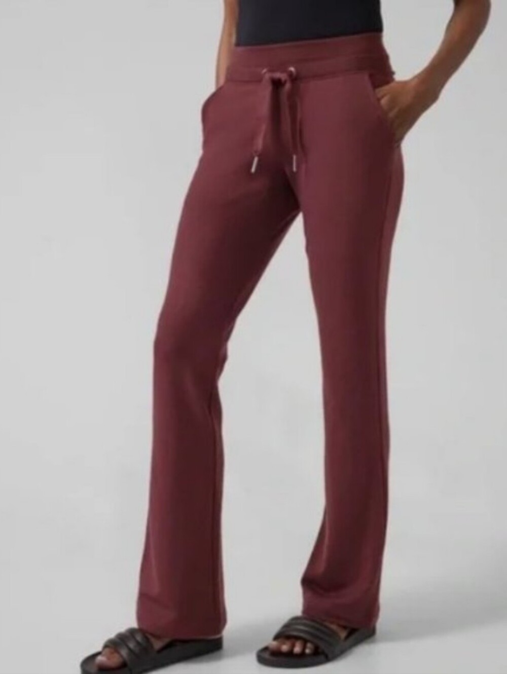 Athleta Balance Flare Pants Maroon Brown Tencel Modal Lounge Yoga Size Large